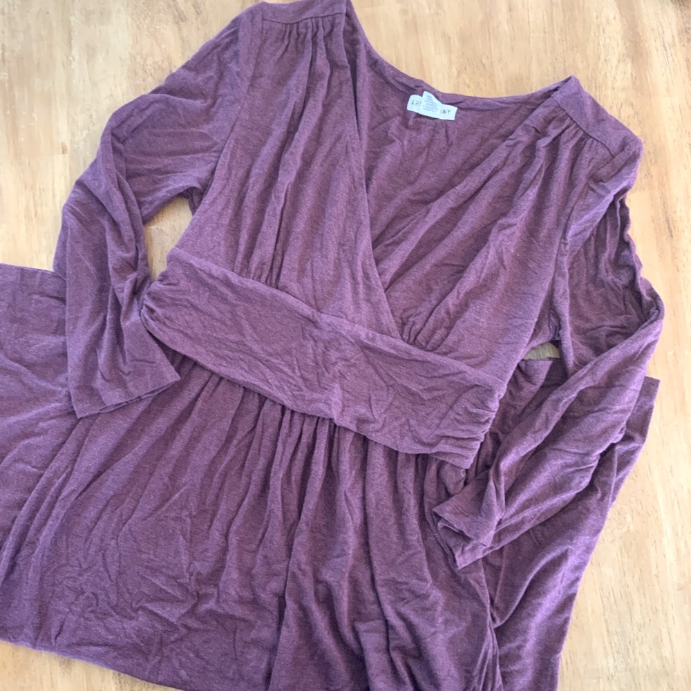 Artisan NY Maroon Wrap 3/4 Sleeve Midi Dress